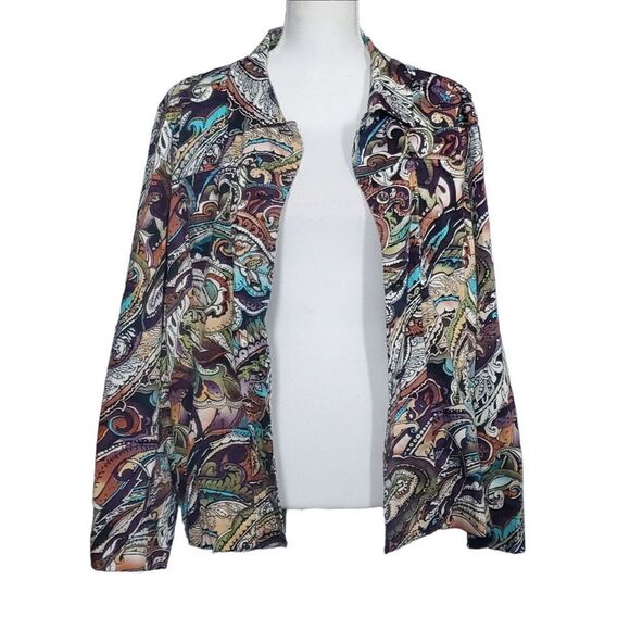 Chico's Jacket Size Extra Large Paisley Brown Green Artsy Boho Statement Funky - Picture 1 of 9